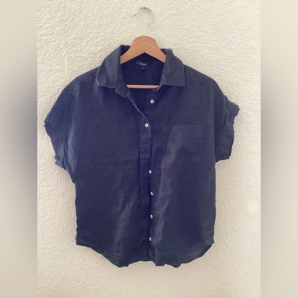 Quince Tops - Quince Black Linen Button Down Short sleeve Shirt